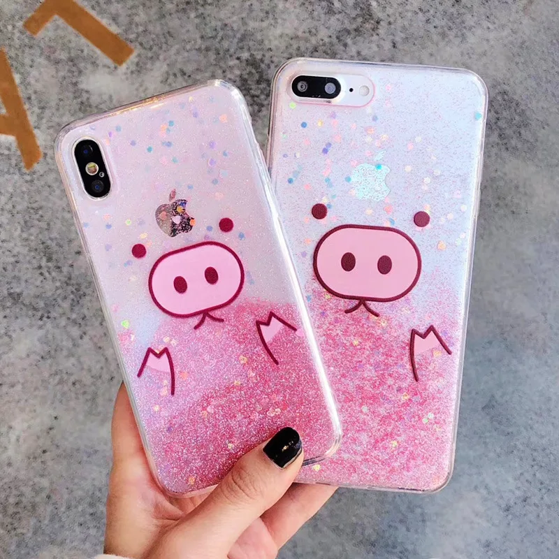 TPU Fashion Fresh 3D Cute Sweet Pink Girly Lovely Pig Glitter Sequin Shining Flare Transparent Phone Case For IphoneXS MAX XR |