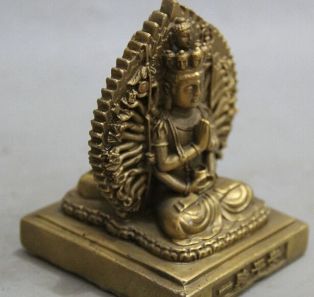 4 тибетская Латунь 2 лица 1000 Arms Avalokiteshvara богиня Кван Инь статуя Гуань R0711|statue 1/4|statues