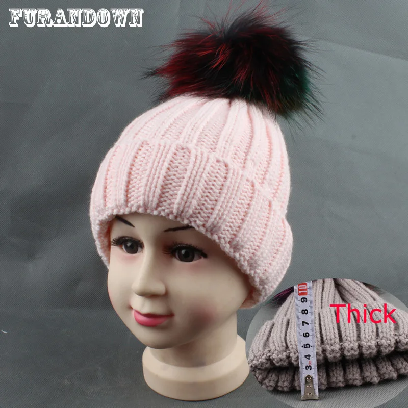 Для детей возраста От 2 до 10 лет с разноцветным мехом шапка помпоном из плотной