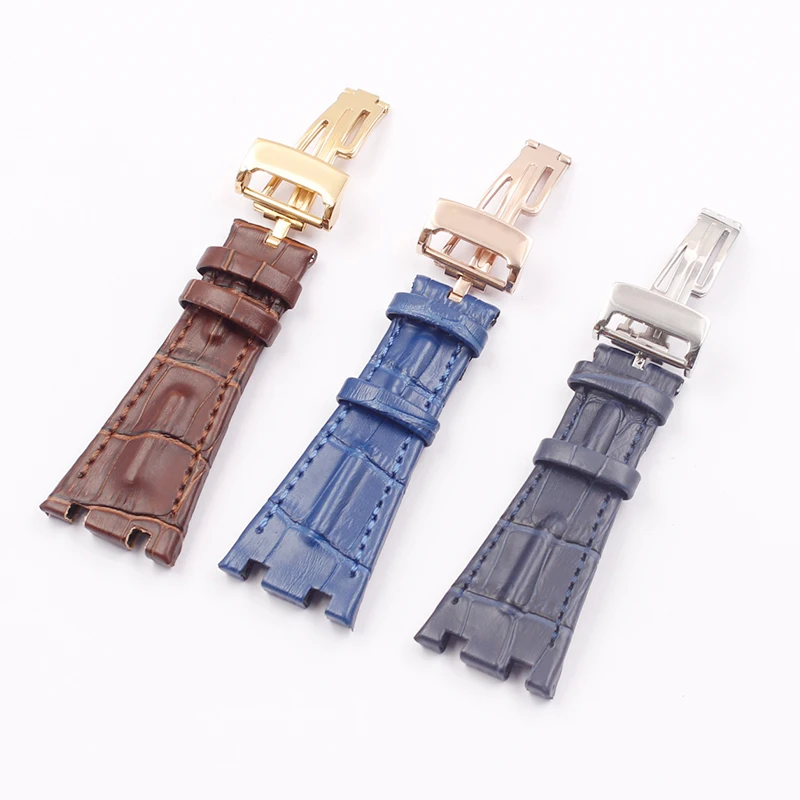 Watch Accessories Applies to for AP Royal Oak Series Leather Watch Strap Folding Buckle 28mm Men's Watch Strap