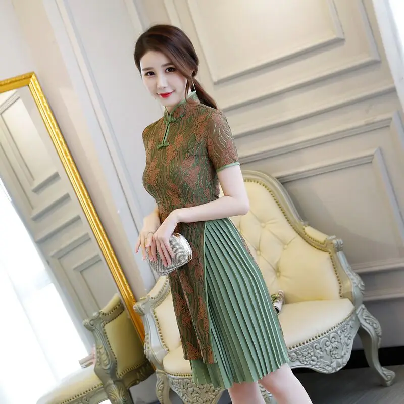 Короткое Стильное женское платье, s m ini Cheongsam, летнее китайское кружевное тонкое платье Qipao, Новое поступление, Vestidos, Размеры s m L XL XXL XXXL 27509A