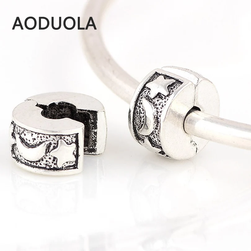 10 шт. серебристые медные бусины в виде звезд и Луны|beads star|european charmsclip lock beads |