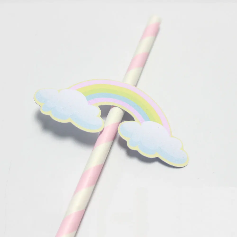 Rainbow Unicorn соломы 24 шт. Бумага Соломинки Единорог День рождения праздничные поставки украшение Бумага Трубочки праздник Соломинки