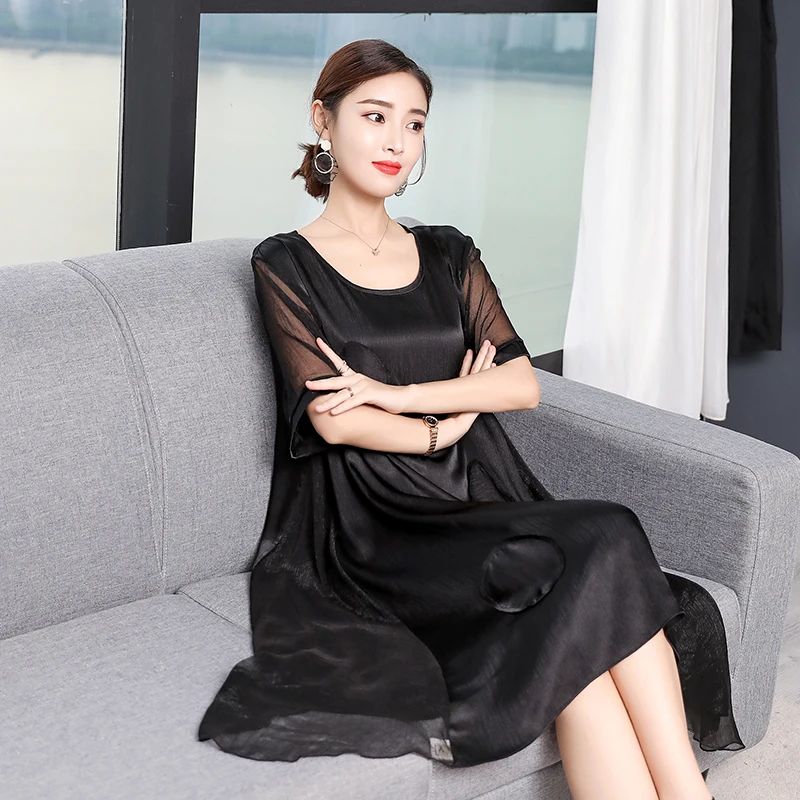 Женское платье из натурального шелка свободное летнее больших размеров в