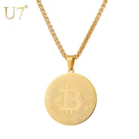 u7 bitcoin coin necklace for men women punk jewelry stainless steel necklaces pendants fathers day souvenir gifts p1174