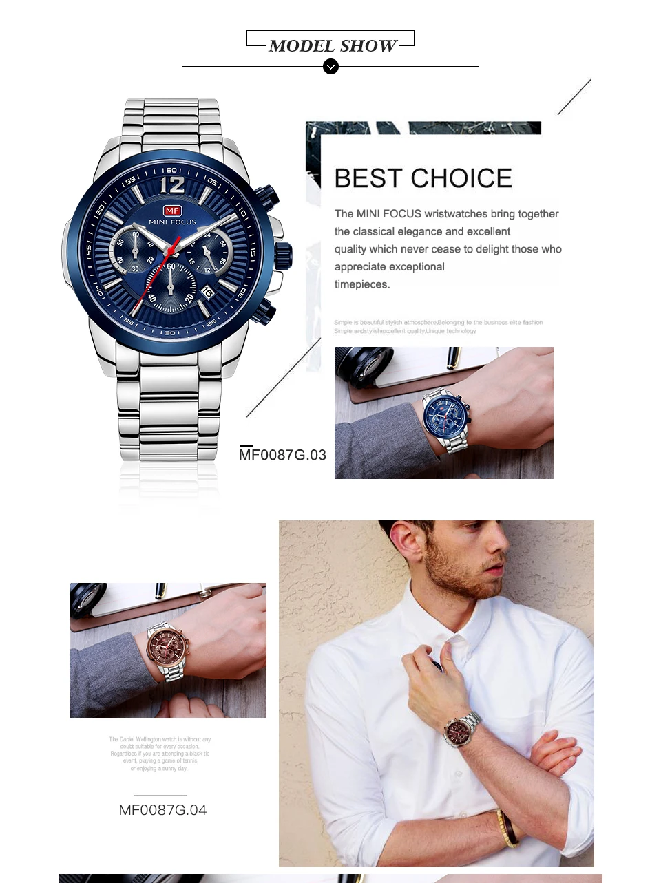 Модные мужские кварцевые часы MINI FOCUS водонепроницаемые с хронографом и ремешком