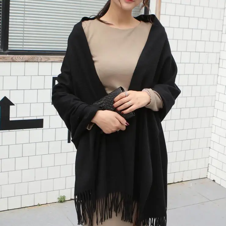 

FXAASS New Autumn/Winter Scarf Shawl Fashion Women Large Scarf Solid Color Tassel Cashmere Scarves Shawl Women Warm Wholesale