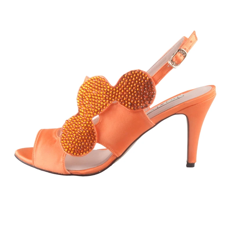 Orange 8cm heel Свадебные туфли в африканском стиле, украшенные кристаллами; цвет королевский синий, бирюзовый; женские босоножки с ремешком на пятке; модельные босоножки на квадратном каблуке; CHS926 - Цвет: Orange 8cm heel