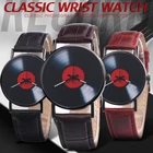 Часы женские, мужские, аналоговые, из искусственной кожи, с виниловыми пластинками