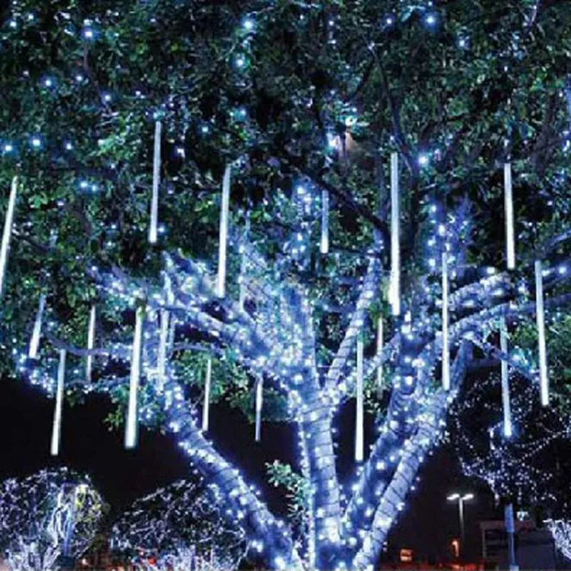 

SZYOUMY 12V LED Meteor Lights Christmas Tree Snowfall Multicolor Shower Double Size SMD 80cm 50cm 30cm 10 Tubes/Set White Blue