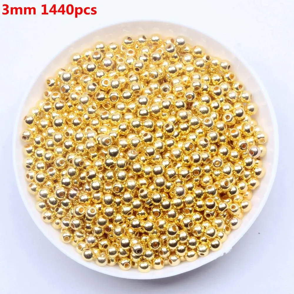 Gold 3mm Золото Серебро Имитация Жемчуга круглой формы прямое отверстие эпоксидные спейсеры для ювелирных аксессуаров CCB УФ покрытие страз много размеров - Цвет: Gold 3mm