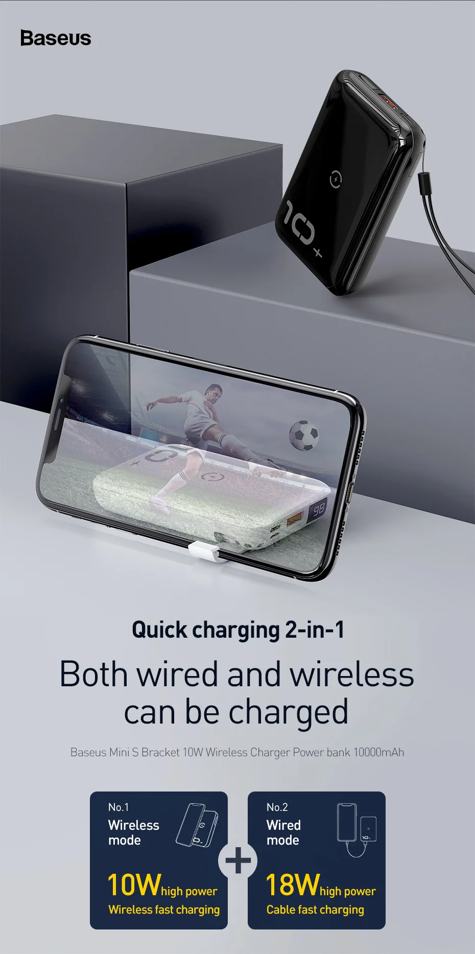 Baseus Quick Charge 3,0 беспроводной внешний аккумулятор PD QC QC3.0 10000 мАч Qi Беспроводное зарядное устройство power Bank для Xiaomi внешний мини-аккумулятор