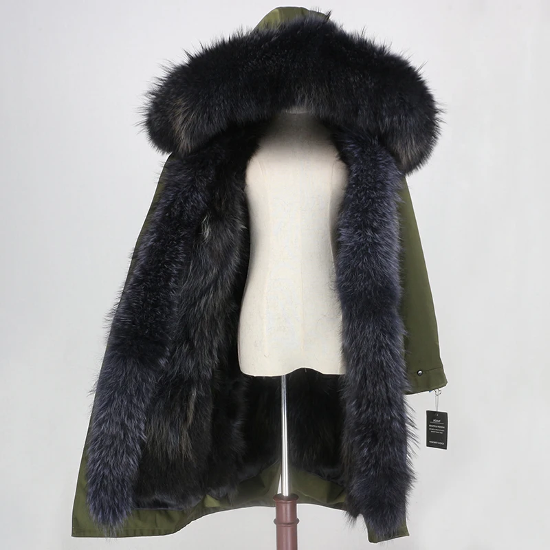 green grey Верхняя одежда из водонепроницаемой ткани OFTBUY, длинная парка, зимняя куртка, женская шуба из натурального Лисьего меха, воротник из натурального меха енота, капюшон, уличная одежда - Цвет: green grey