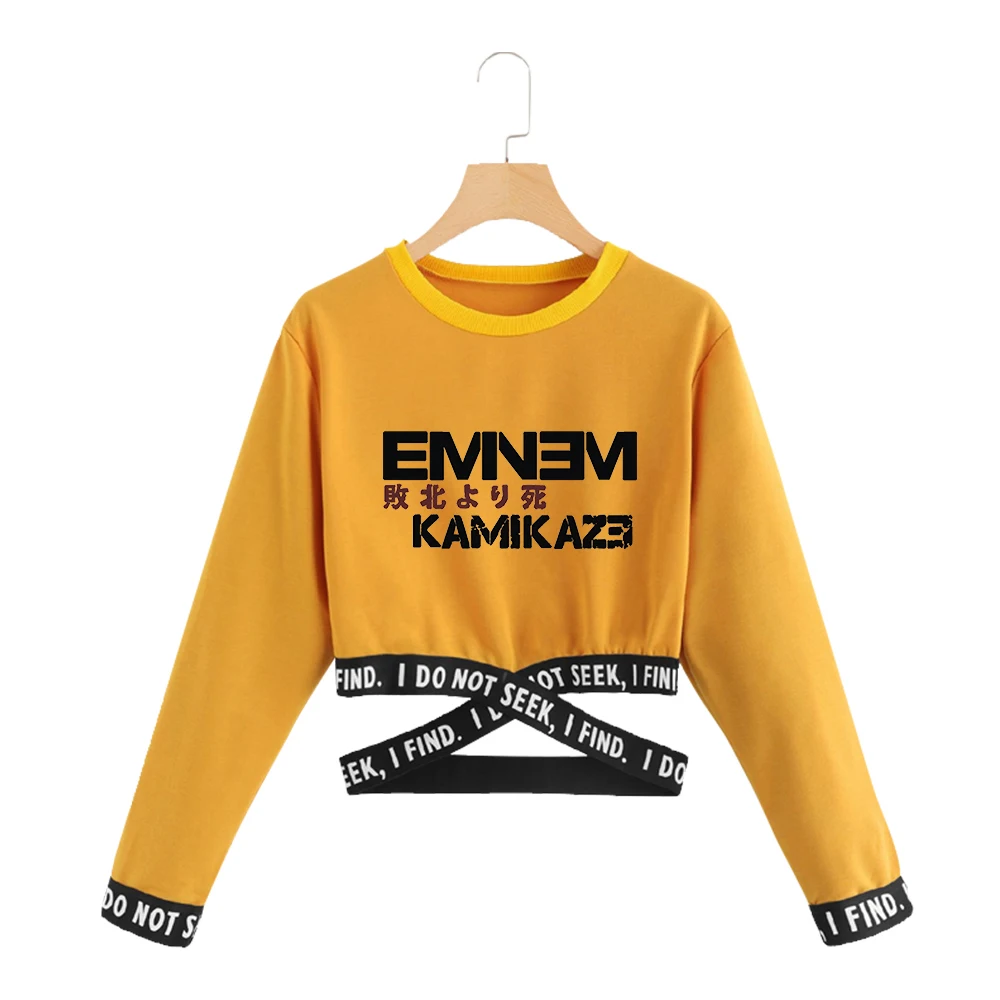 Женский Свободный укороченный топ Rap God Eminem с длинным рукавом толстовки надписью