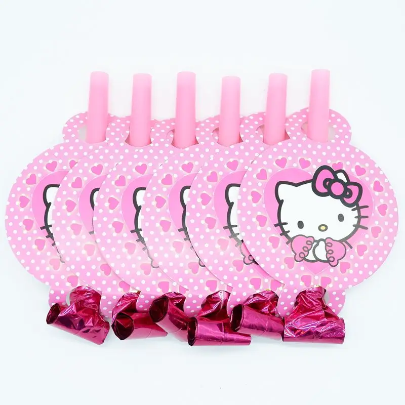 Hello Kitty 6 шт. красочные Мультяшные единороги забавные свистки для детей на день рождения выдувание дракона выдувание детские товары для дня рождения - Цвет: Hello Kitty