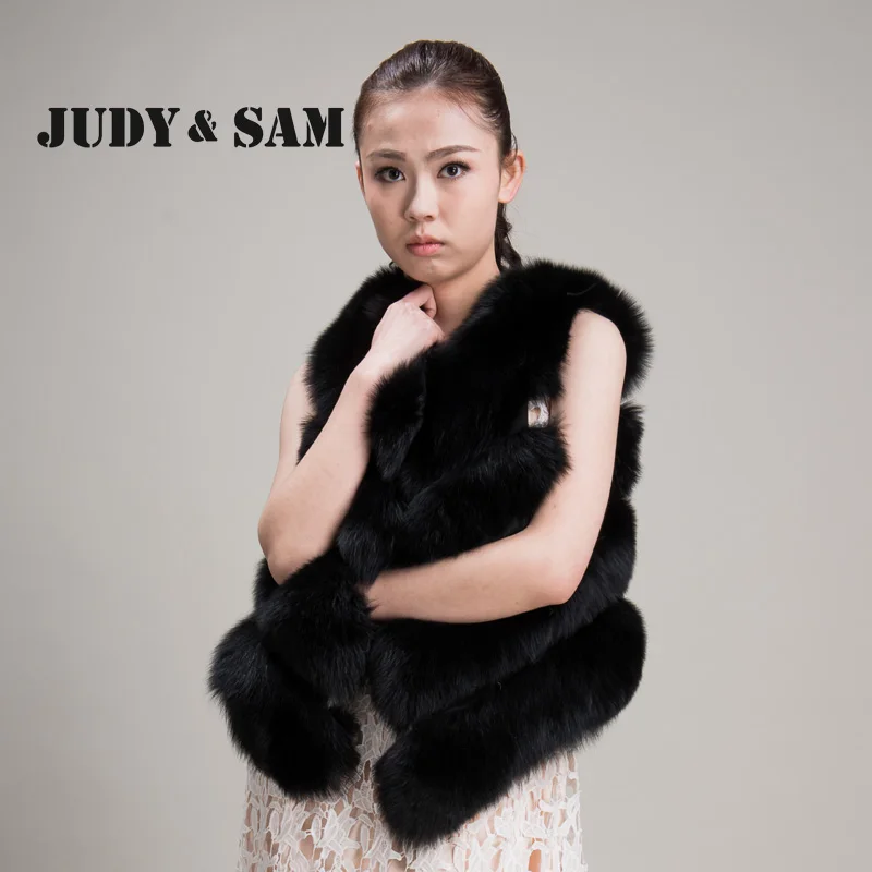 Классический качество натуральным лисьим Мех животных жилет Женская Мода пальто