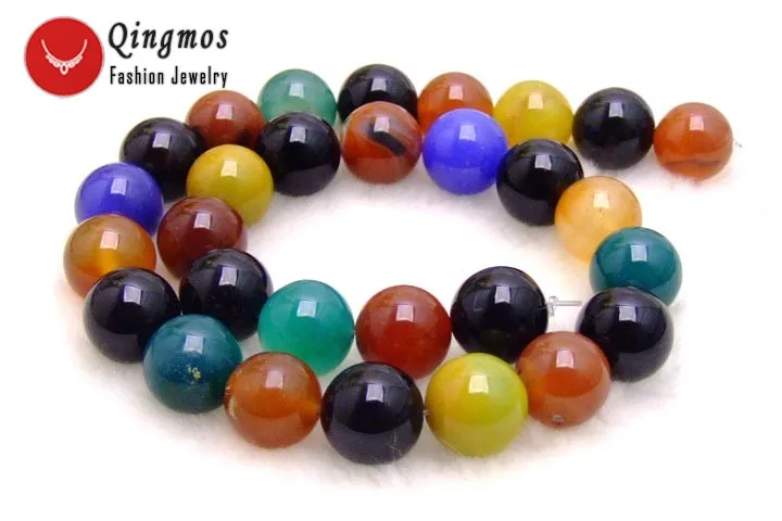 

Qingmos Natural 14mm Round Multicolor Agates Loose Beads for Jewelry Making Necklace Bracelet Earring DIY Strands 15'' Los167