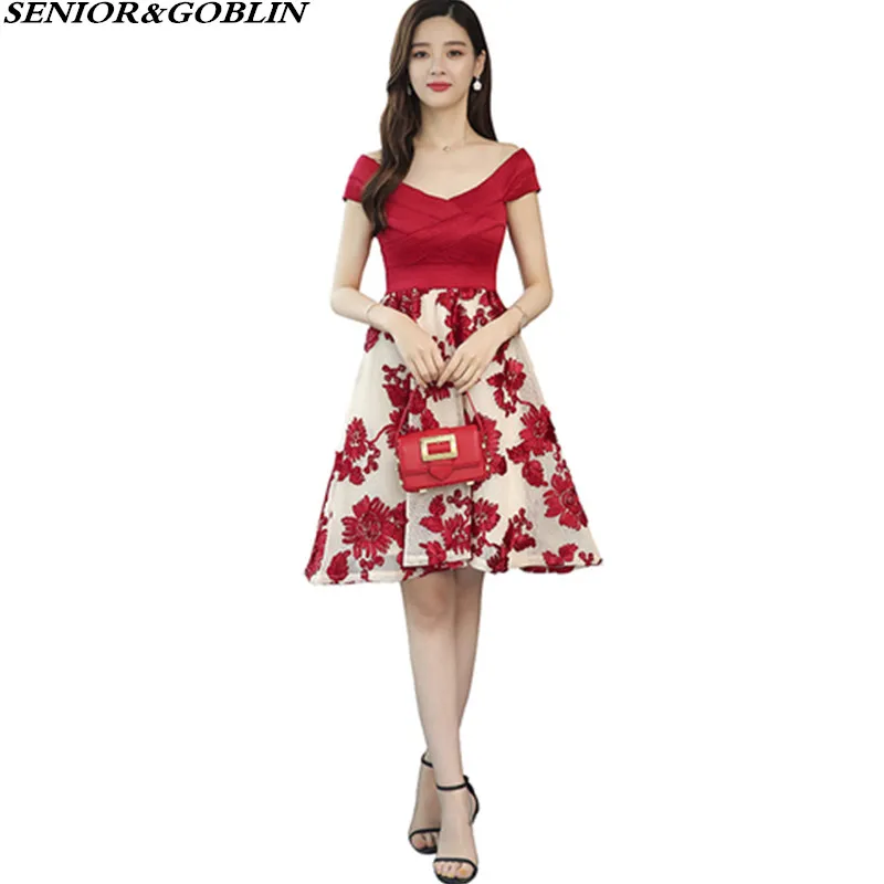 Женское винтажное платье с вышивкой красное повседневное короткое составного