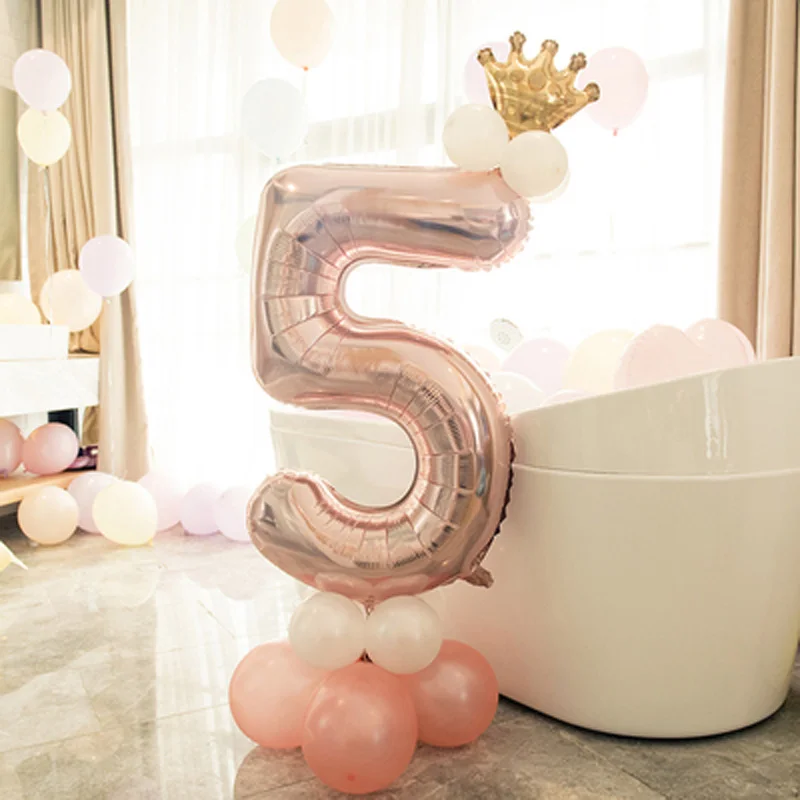 Розово золотые шары из фольги в виде цифр 1 2 3 4 5 6 7 8 9 лет для девочек Baby Shower