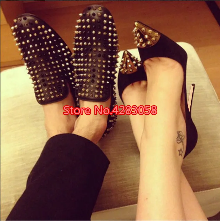 

Free shipping fashion women Pumps lady black suede studded spikes point toe high heels shoes thin heeled 12cm 10cm 8cm Stiletto