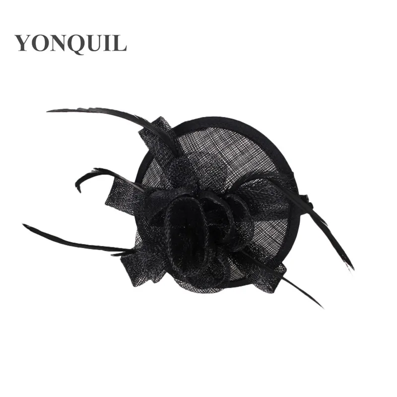 

Tea Party Sinamay Fascinator Pillbox Hats Fancy Feather Elegant Royal Bridal Loops Hair Fedora Hat Accessories Headband SYF338