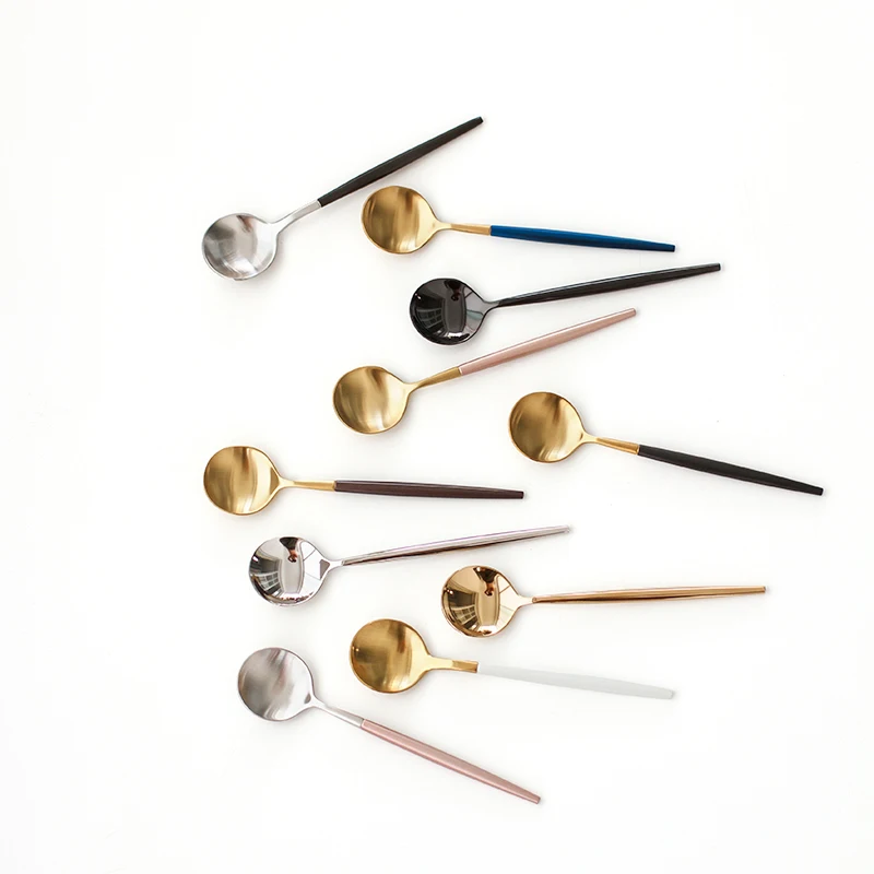 1Pcs Luxury Stainless Steel Coffee Spoons Ice Cream Candy Teaspoon Kitchen Supplies Tableware 18 Colors Electroplate | Дом и сад