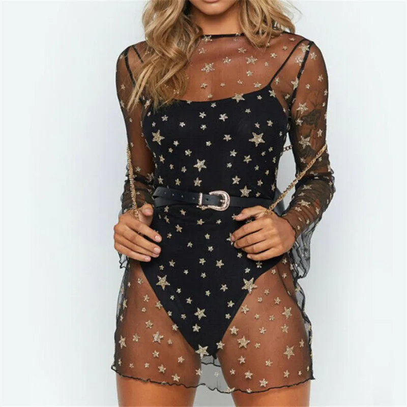 Модное женское черное пляжное платье сексуальное прозрачное Сетчатое бикини