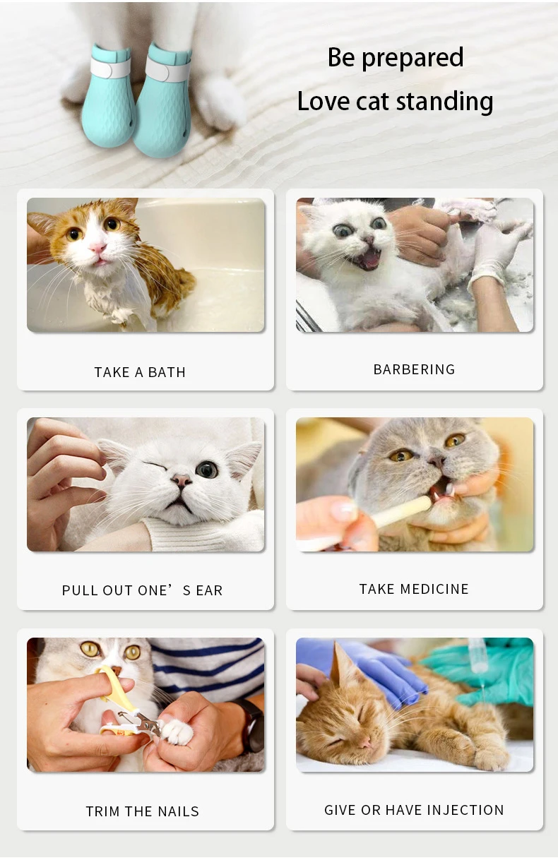 Adjustable Pet Cat Paw Protector for Bath Soft Silicone Anti-Scratch Shoes Cat Grooming supplies Checking Cat Paw Cover