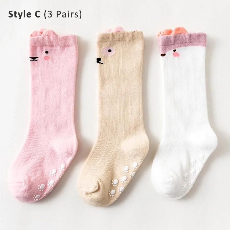 Style C 3 пары/партия, гольфы для малышей Нескользящие повседневные хлопковые носки для маленьких мальчиков и девочек стиль животных для детей 0-3 лет - Цвет: Style C