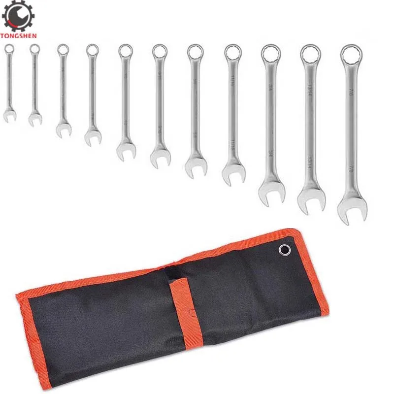 11Pcs 1/4 - 7/8 Inch  Combination Wrench Set Inch Size Full Polish S A E Ratcheting Wrenches Sets Combination Ratchet Wrench Kit