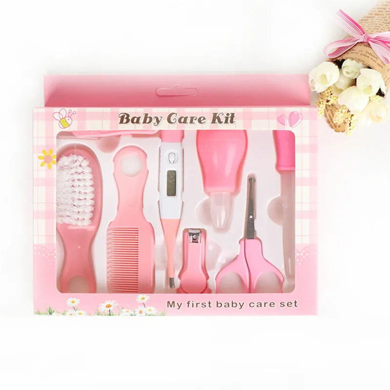 8PCS care set Pink 6/8/10 шт. Детские Уход за лошадьми Уход маникюрный набор медицинских термометр кусачки для ногтей гребень Эмери расческа инструмент для новорожденных по уходу за безопасность - Цвет: 8PCS care set Pink