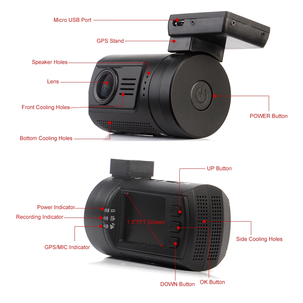 RUCCESS DVR 0906 Мини Автомобильный gps регистратор Full HD 1080p Новатэк 96663 WDR конденсатор