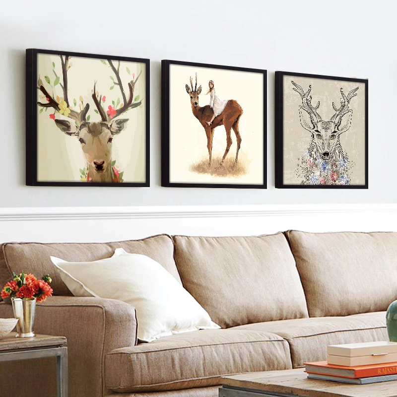 Cartoon version of the deer Silhouette Deer Family Canvas Decorative Painting Poster Wall Picture Decor Home decor no frame | Дом и сад