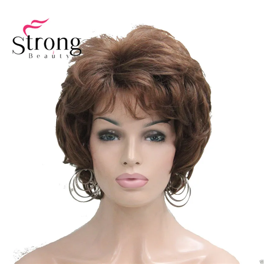 StrongBeauty короткие мягкие взъерошенные кудри парик Рыжий, темно-коричневый полный синтетические парики для женщин