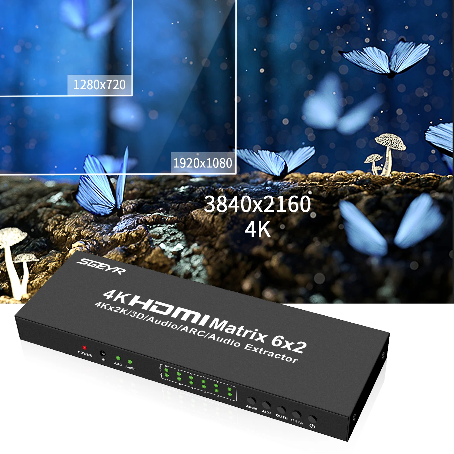 6x2 HDMI матричный коммутатор 4K x 2K 6 in 2 out HDMI Матричные мониторы сплиттер коммутатор с пультом дистанционного управления SPDIF+ 3,5 мм аудио экстрактор