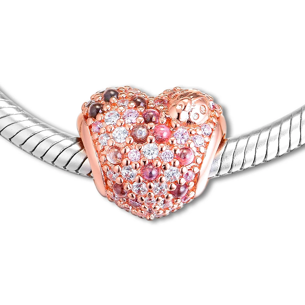 

Rose Gleaming Ladybird Heart Charm Fits Original Snake Chain Silver Bracelets For Woman DIY Beads For Jewelry Making
