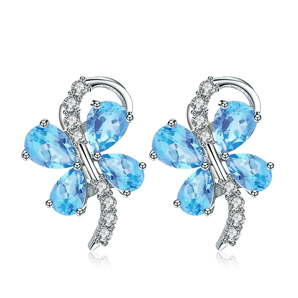 

GEM'S BALLET Butterfly Shape Natural Blue Topaz Gemstone 925 Sterling Silver Stud Earrings For Women Romantic Fine Jewelry