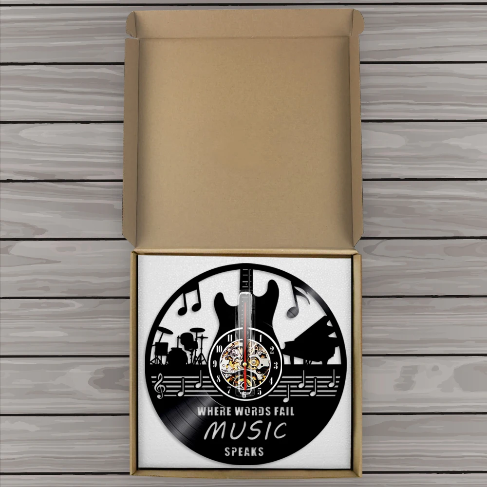 Where Words Fail Music Speaks Quote Wall Art Vinyl Record Clock Guitar Decorative Rock n Roll Gift | Дом и сад