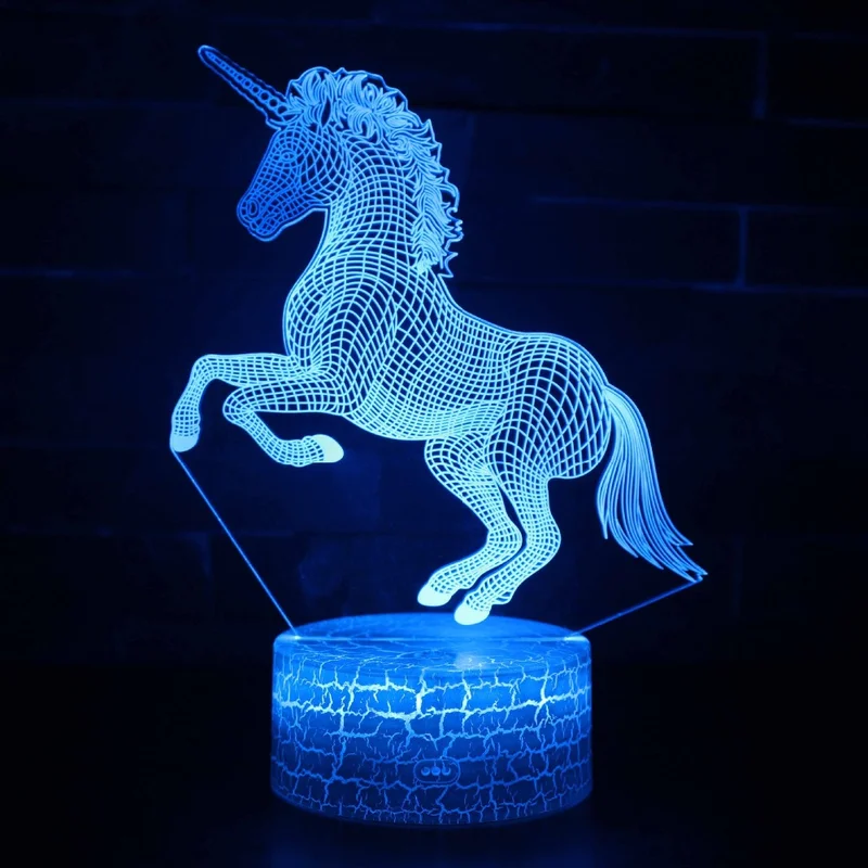 3D креативный подарок свет Единорог Лошадь сенсорный красочная настольная лампа