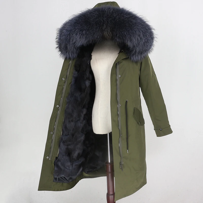 green grey grey OFTBUY X-long водонепроницаемая верхняя одежда, парка из натурального меха, пальто из натурального Лисьего меха, зимняя куртка для женщин, капюшон из меха енота, теплая Съемная Новинка - Цвет: green grey grey