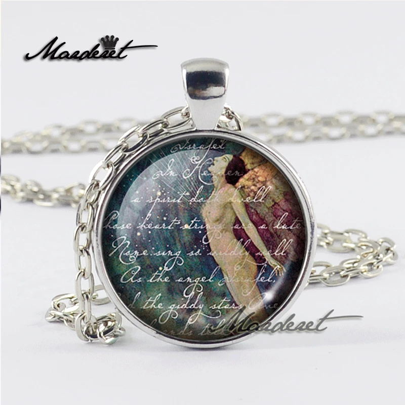 Ожерелье с стеклянным кабошоном Maderet Эдгара Аллана По, ручная работа, искусство в стиле ретро, круглый подвесной медальон.