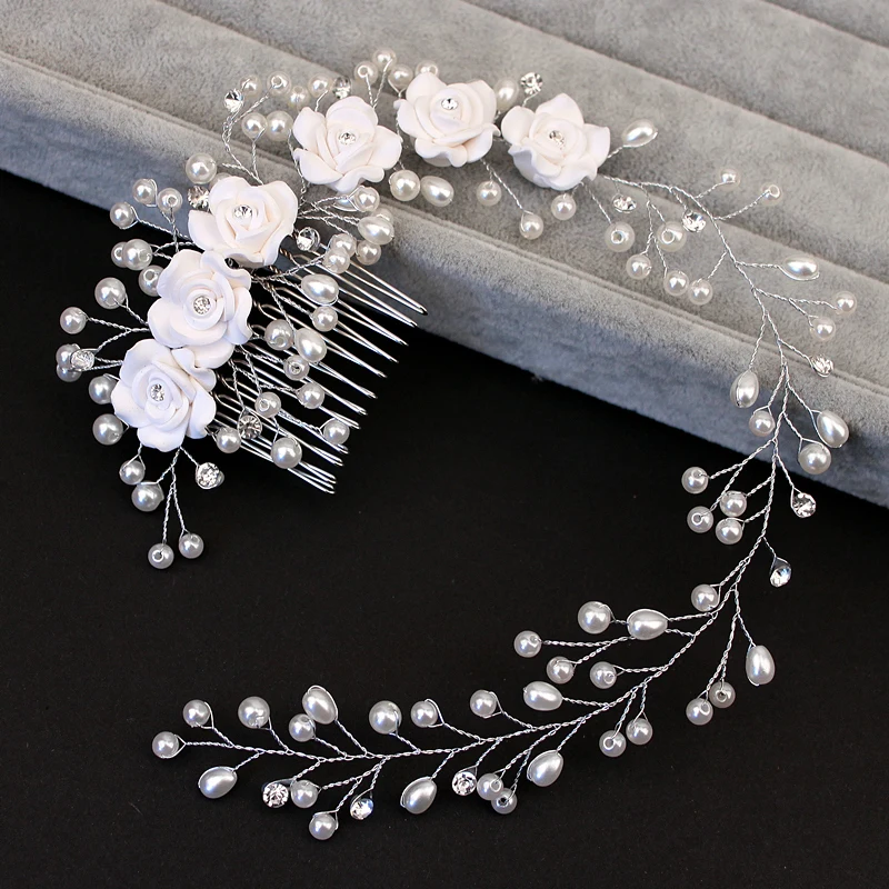 Женская Цветочная Заколка-Расческа с жемчужинами украшение для волос на мягкой