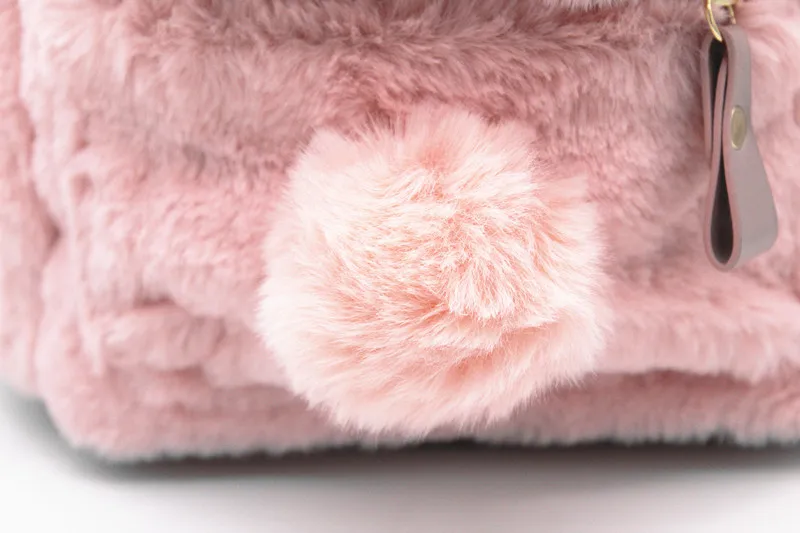 Furry Rabbit Ear Backpack cute Girls Shoulder Bag Mini Furry Fluffy Plush schoolbag Winter Women's Travel Bag
