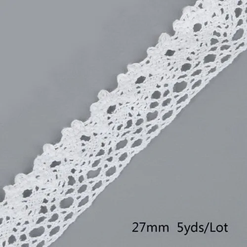 White2 27mm 5 ярдов/партия, белые, черные, бежевые хлопковые кружева, отделка, сделай сам, домашняя одежда, края, обертывание, хлопок, лента, хлопок, материал - Цвет: White2 27mm