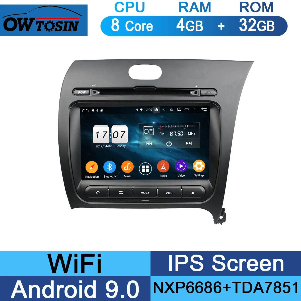 32G " ips 1920*1080 8 Core 4G ram+ 64G rom Android 9,0 автомобильный dvd-плеер Для Киа церато Форте K3 2013 DSP радио gps Parrot BT - Цвет: 32G