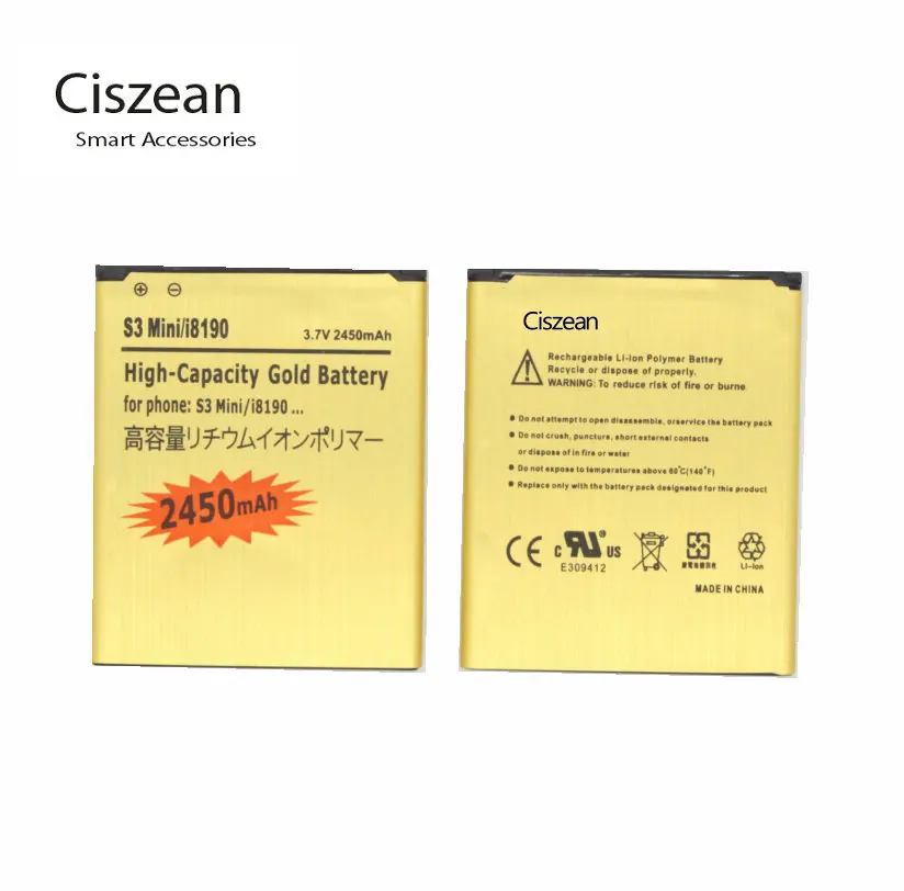 Золотой аккумулятор Ciszean 1x2450 мАч EB425161LU для Galaxy S3 SIII MINI I699 S7562 S9920 I8190 I8160 S7560 J1 Mini J1Mini
