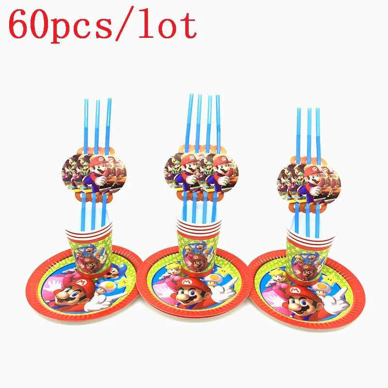 60 шт./партия набор столовых приборов с изображением супер Марио одноразовая