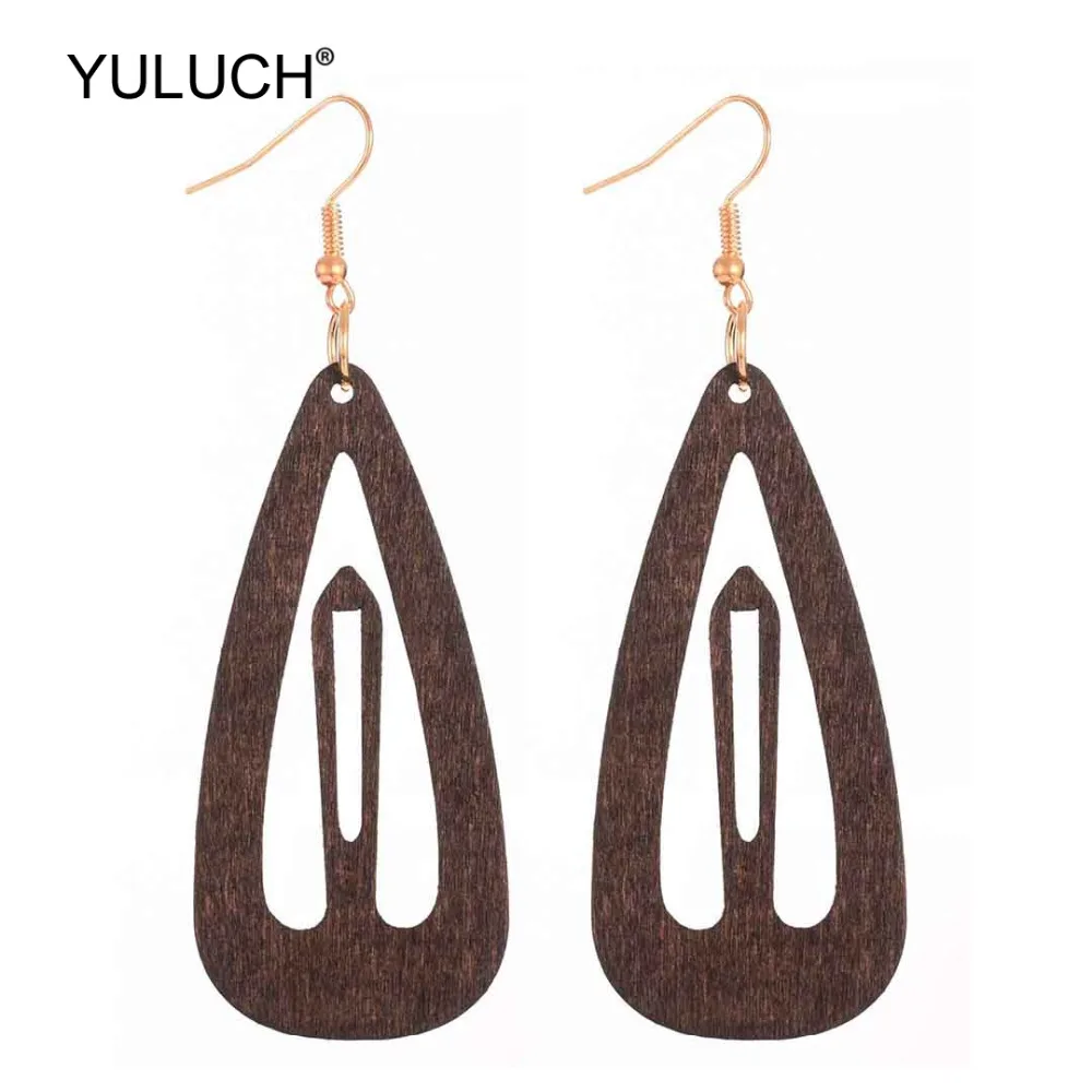 YULUCH 2019 модные деревянные черные красные полые в форме маяков серьги капли воды