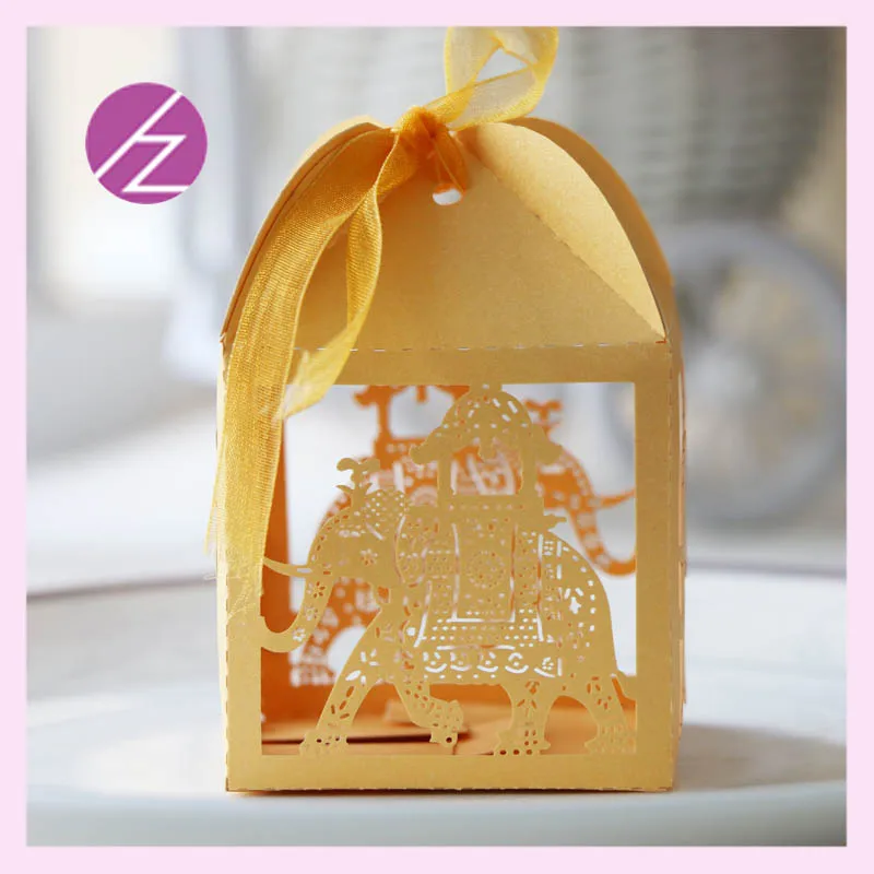 

100pcs/lot Wedding Decorations Elephant Pattern Paper Box Laser Cut Carved Candy Gift Box Event Party Supplies