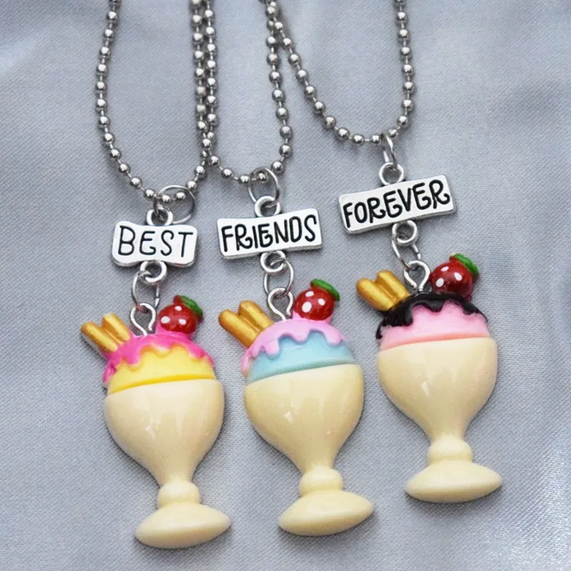 Ожерелье с подвеской в виде чашки мороженого клубничкой для детей BFF 3 лучшие